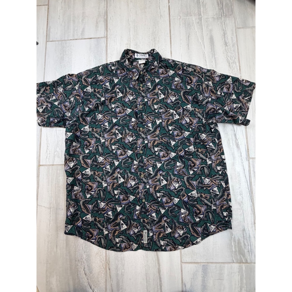 Columbia Sportswear Mens Trout Fly Fishing Print Short Sleeve Button Up Shirt XL